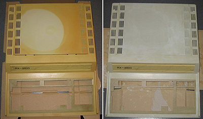 Click on the picture to go to the Retr0bright home page. This is a before and after of a computer case after using Retr0bright