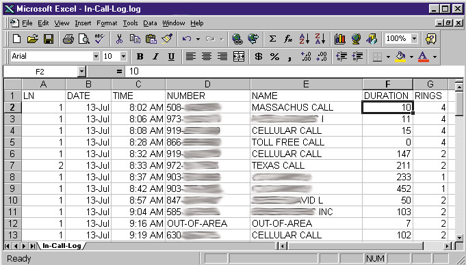 caller id products and software from sandman com call log excel