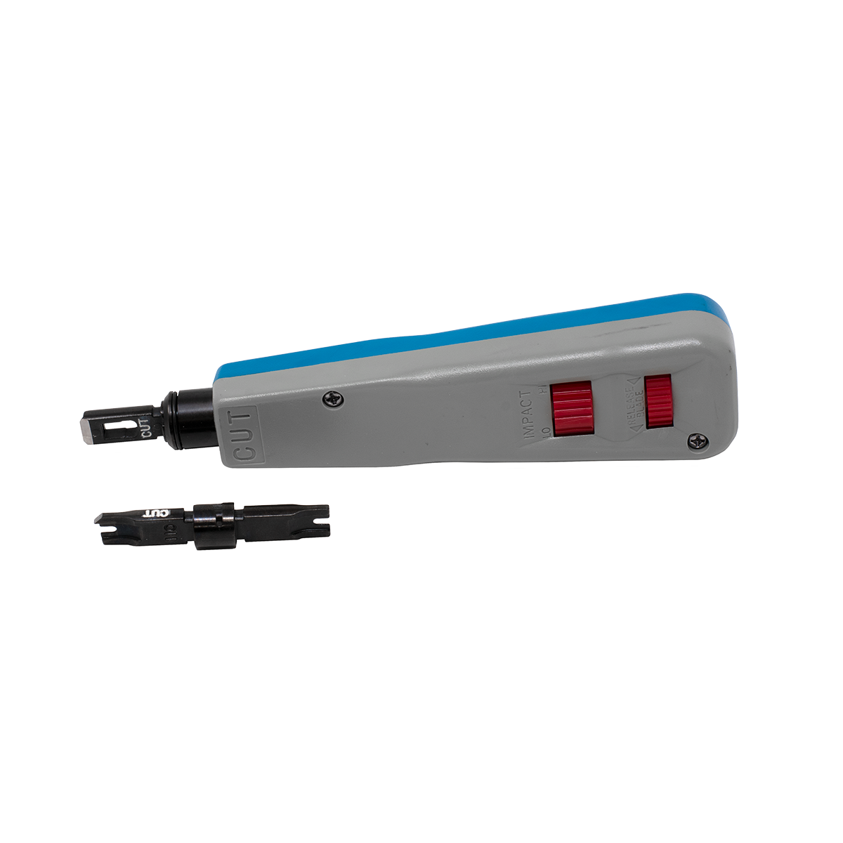 Blue Gray Punch Tool with 66 and 110 Blade (Side View) Blue Gray Punch Tool with 66 and 110 Blade (Side View)