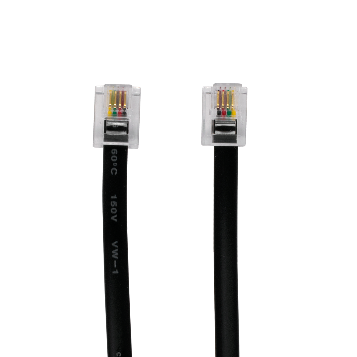 25' Black 4 Conductor (6P4C) Telephone Line Cord (Plug View) 25' Black 4 Conductor (6P4C) Telephone Line Cord (Plug View)