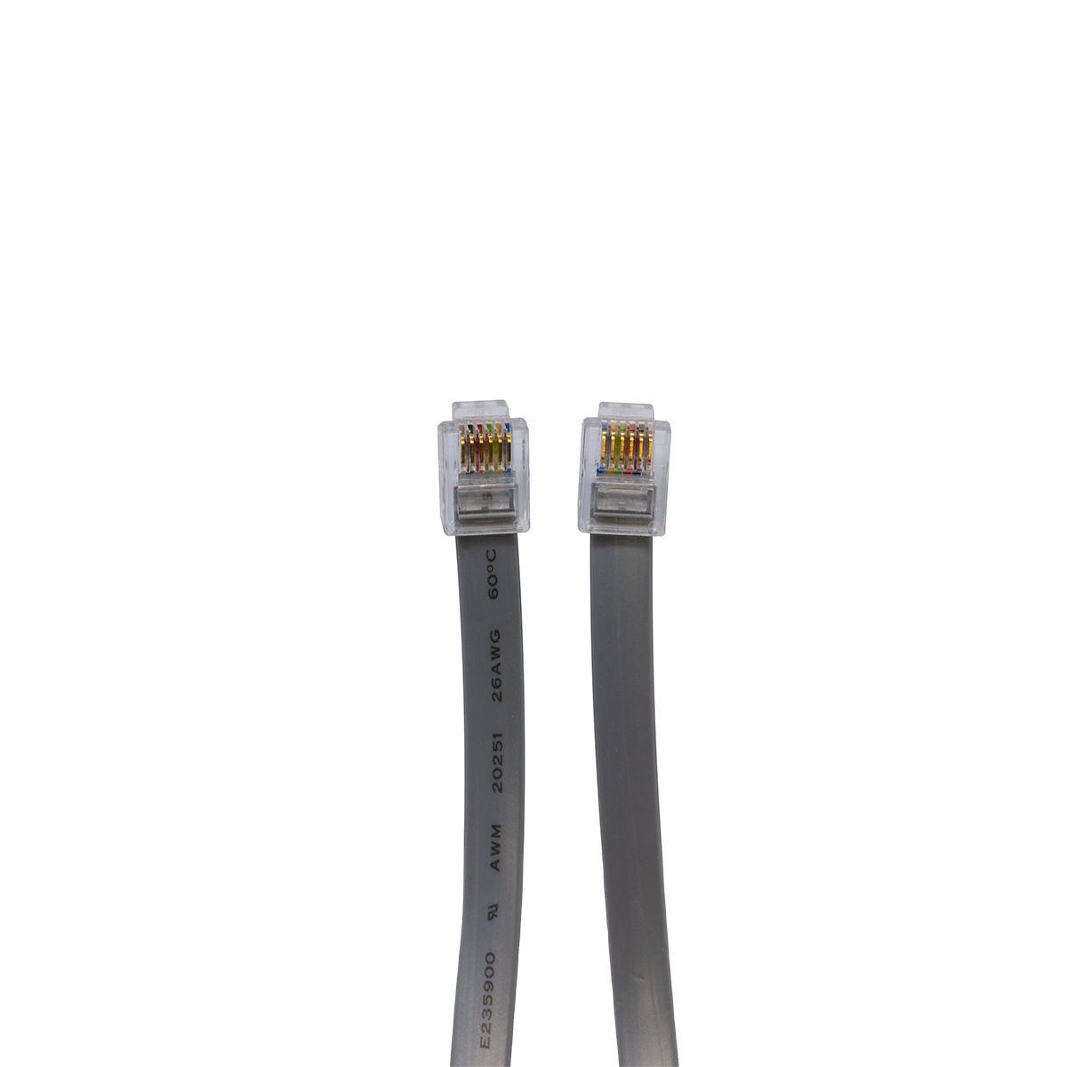 7' 6 Conductor (6P6C) Silver Telephone Line Cord (Plug View) 7' 6 Conductor (6P6C) Silver Telephone Line Cord (Plug View)