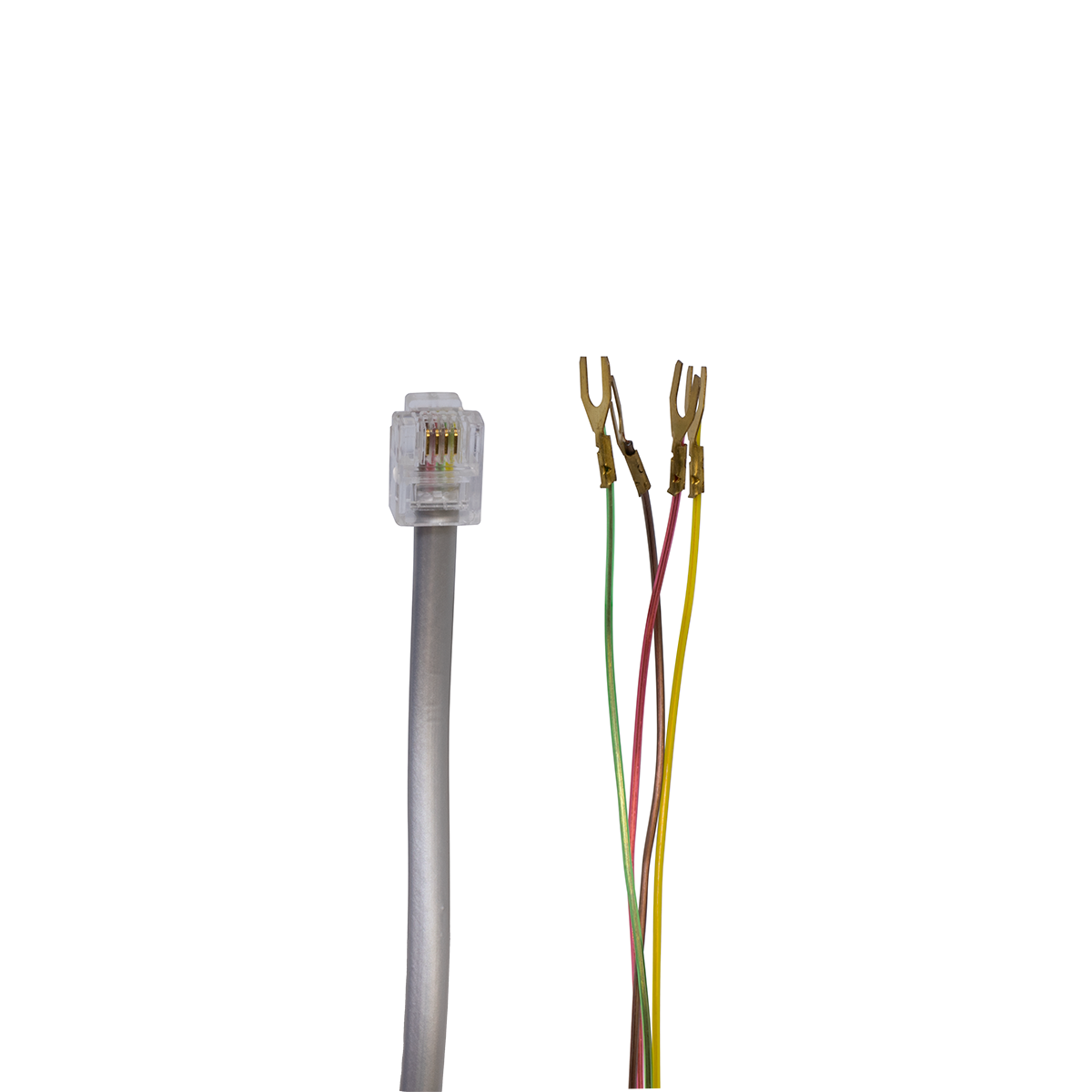 7' 4 Conductor (6P4C) Silver Spade to Modular Telephone Line Cord (Plug/Spade View)