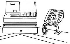 Telephone Pedestal mounts Phone next to Cash Register